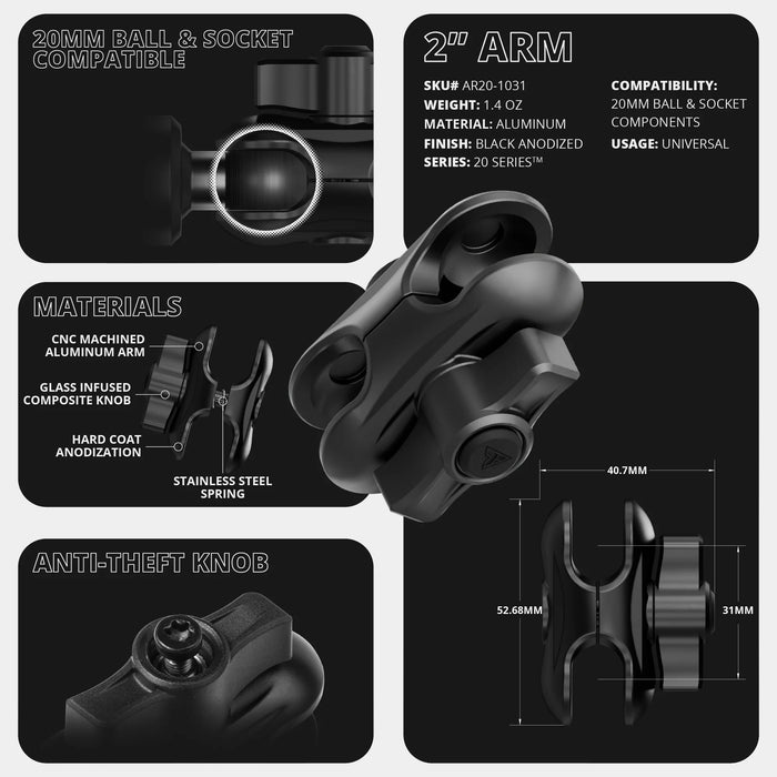 Tackform LINK™ Vent Mount Bracket With 20LITE Phone Holder | 2" Arm | 2016-2023 Toyota Tacoma and 2014-2021 Toyota Tundra