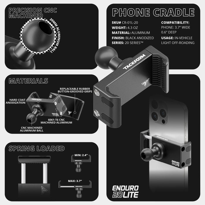 Tackform LINK™ Vent Mount Bracket With 20LITE Phone Holder | 3.5" Arm | 2016-2023 Toyota Tacoma and 2014-2021 Toyota Tundra