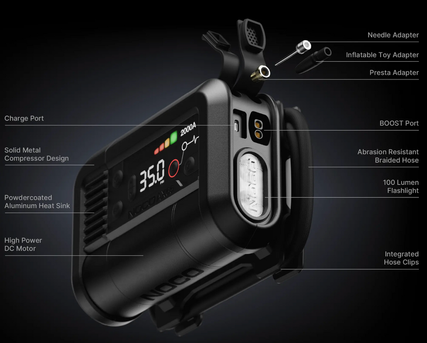 Noco AX65 2000A Boost Air Jump Starter and 67LPM 100PSI Air Compressor