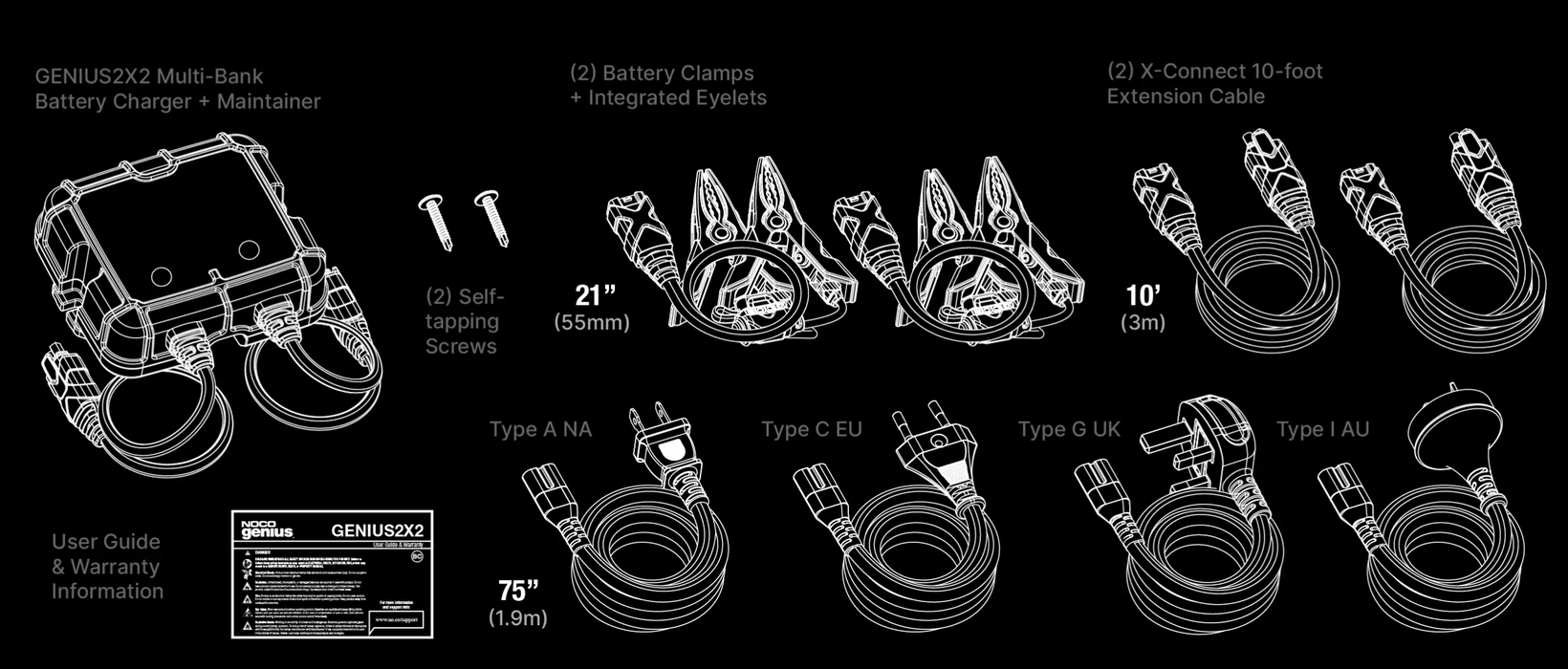 Noco GENIUS2X2 6V/12V 2-Bank 4A Smart Battery Charger