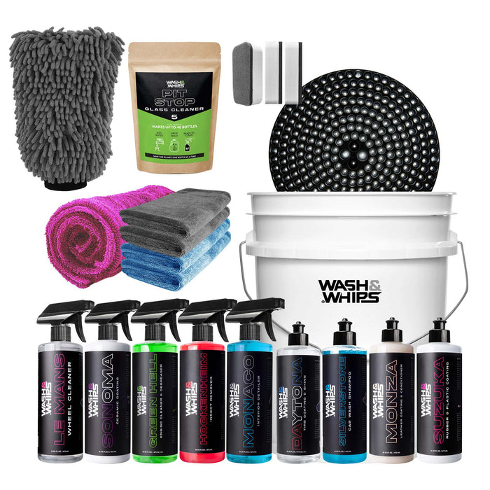 WASH&WHIPS Quick Detailing Pro Kit For Auto Detailing - 16-Piece Complete Car Care Set